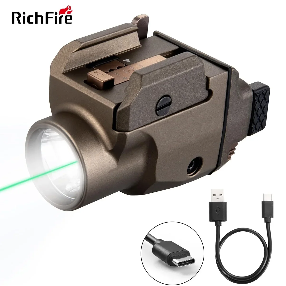 

New Richfire SFD-095 Compact Tactical LED Flashlight Green White Combo 1500 Lumens Rechargeable Torch Light for Hunting