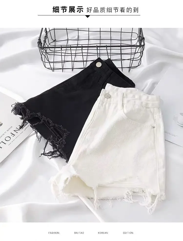 Summer New Style Loose and Thin A-line Wide-leg Hot Pants Trendy White High-waist Denim Shorts Women