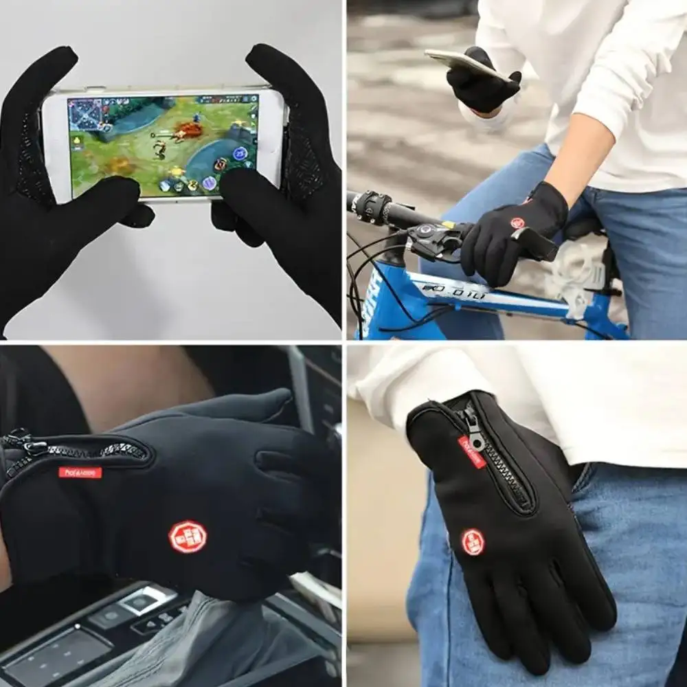 2PCS Winter Warm Full Fingers Gloves Waterproof Cycling Outdoor Sports Running Motorcycle Ski Touch Screen Fleece Gloves Guant