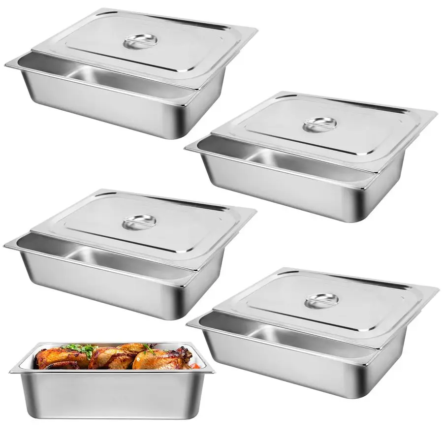 

Паровая тарелка Pan, полноразмерная, глубокая, из нержавеющей стали, с крышкой, 20.8 длина x 13 ширина, с защитой от заедания, 20.8 л