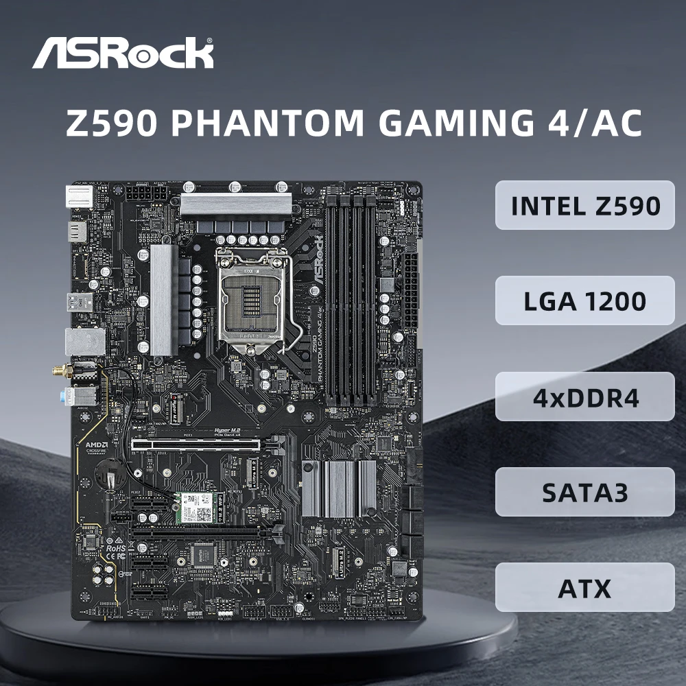 ASRock Z590 PHANTOM GAMING 4/AC Motherboard LGA1200 Supports i9-11900KF i7-10700K i5-10400F i5-11600K CPU 4xDDR4 M.2 NVME ATX