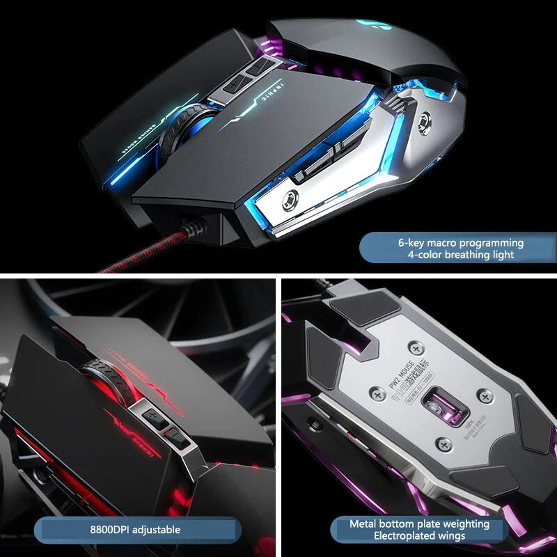 Inphic W2 Silent Gaming Mouse USB Wired Mouse Gamer Mechanical Metal Style Suitable For Desktop And Laptop Computers Home office