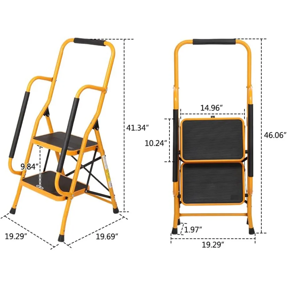 سلم قابل للطي مع درابزين، سعة 500 رطل، مساند للذراعين غير قابلة للانزلاق، منطقة دواسة كبيرة، متعددة الأغراض لاستخدام المطبخ المنزلي #6