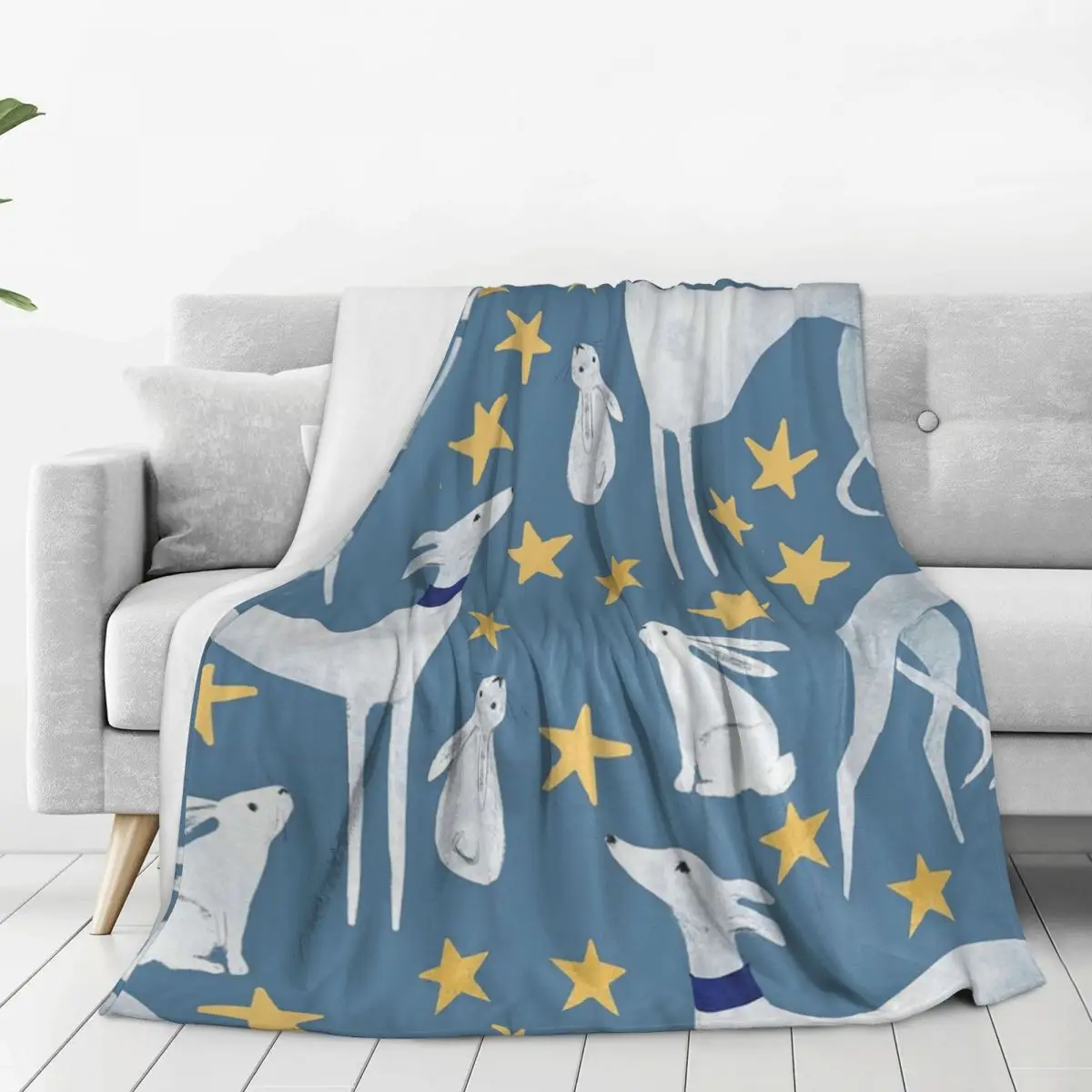 Galgo, Hare And Stars Blanket Flannel Multi-function Sofa Throw Blankets For Couch Bedding Outdoor Throws Bedspread Quilt