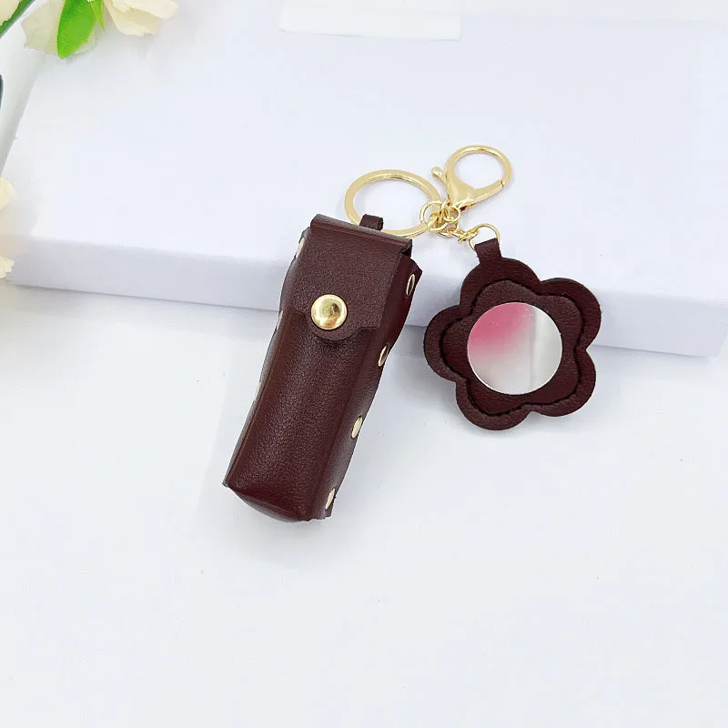Fashion Leather Keychain with Mirror, Trendy Mini Pouch