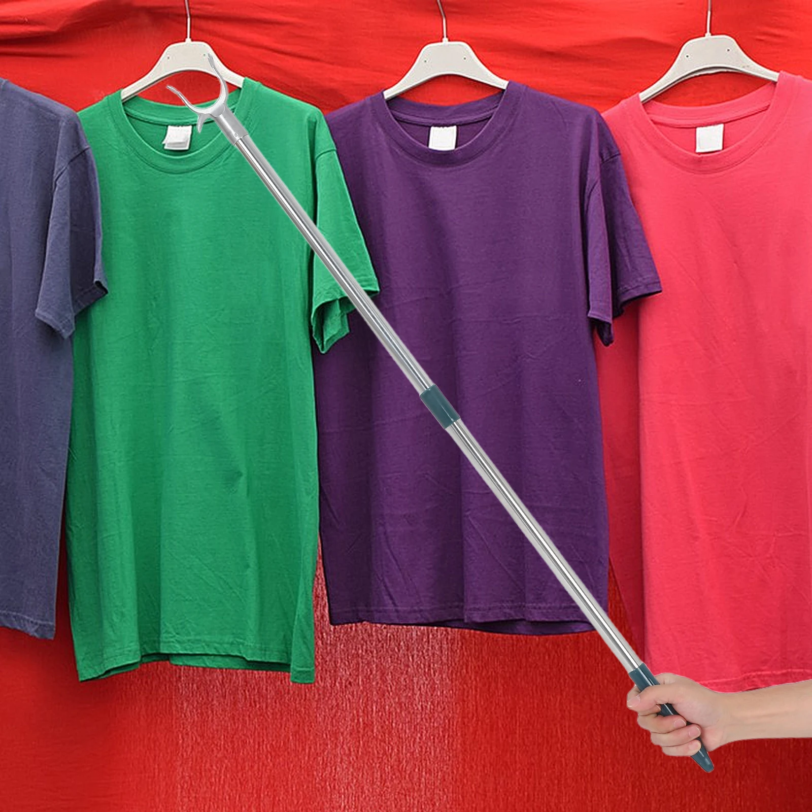 

Stainless Steel Retractable Clothes Drying Pole Dark Green Adjustable Length for Balcony Clothesline Hanging Travel Use Home