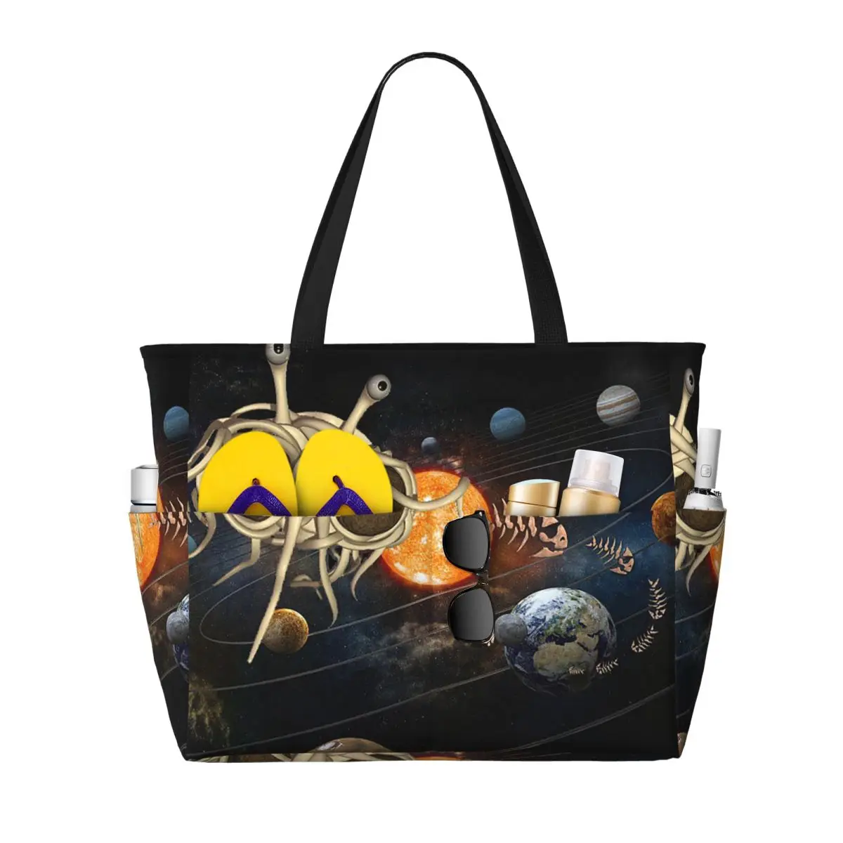 

The Flying Spaghetti Monster Flying Spaghetti Monsterism FSM Beach Tote Bag Duffle Large Tote Bag Women Travel Bag Fitness bag