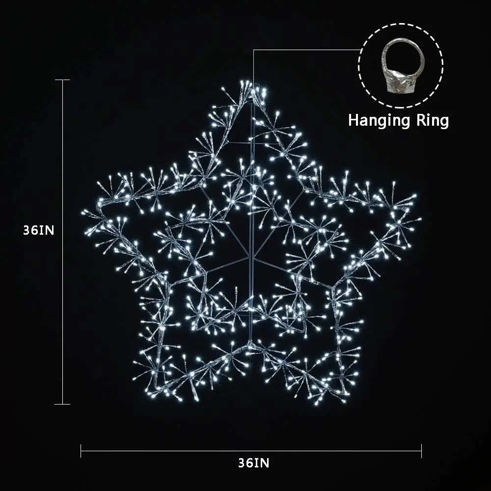 36 Inch 480 LED Christmas Star, Sparkling Light, Cold White, Home Garden Decoration Plugin, Wedding, Party Decoration, Silver