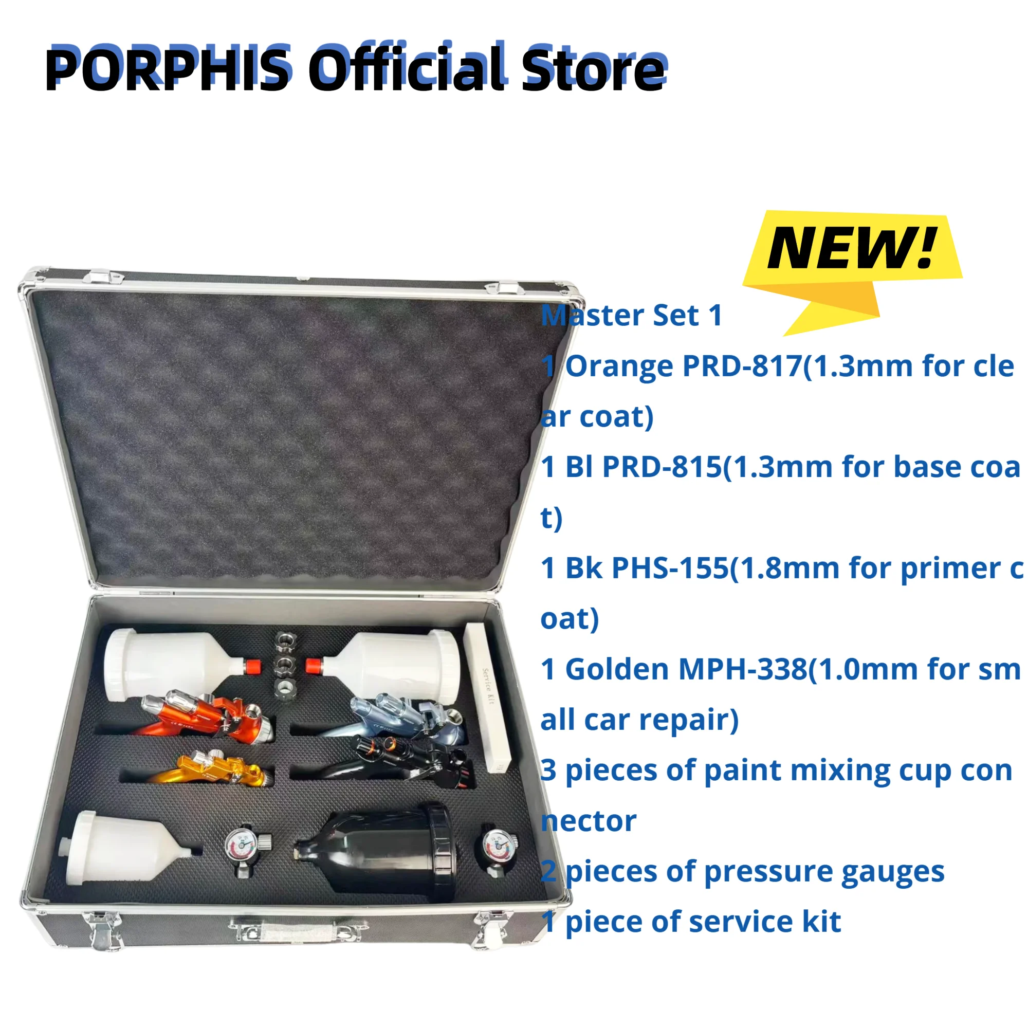 Original PORPHIS Pneumatic Paint Spray Gun Set PRD-817 PRD-815 PHS-155 MPH-338 for Full Coverage Automotive Car Painting