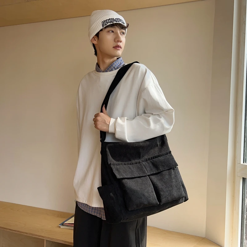 Large Capacity Corduroy Shoulder Bags Solid Soft Cotton Leisure Or Travel Bag for Women Fashion  Satchels Winter Package 2023
