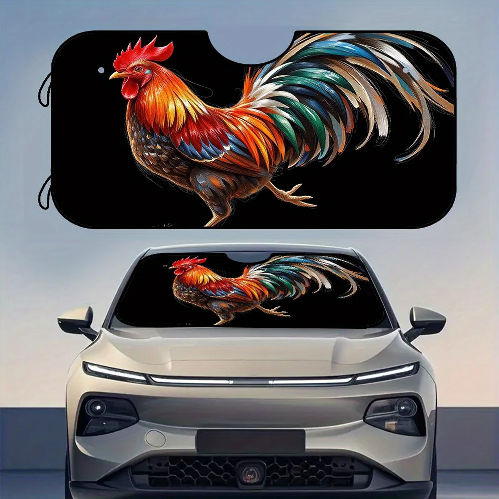 

1pc Rooster Sketch Colorful Bird Style Foldable Car Sunshade - Vibrant Red, Orange & Yellow Design, Fit For Front Windshield, In