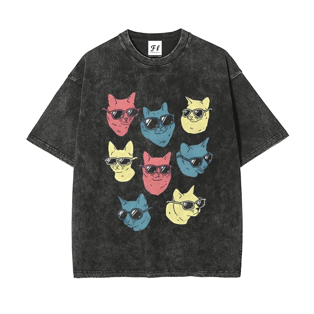 Maglietta Cool Cat Design felino colorato Estate Casual Allentato Manica corta Rilassante Top di stoffa unici alla moda per l'abbigliamento quotidiano