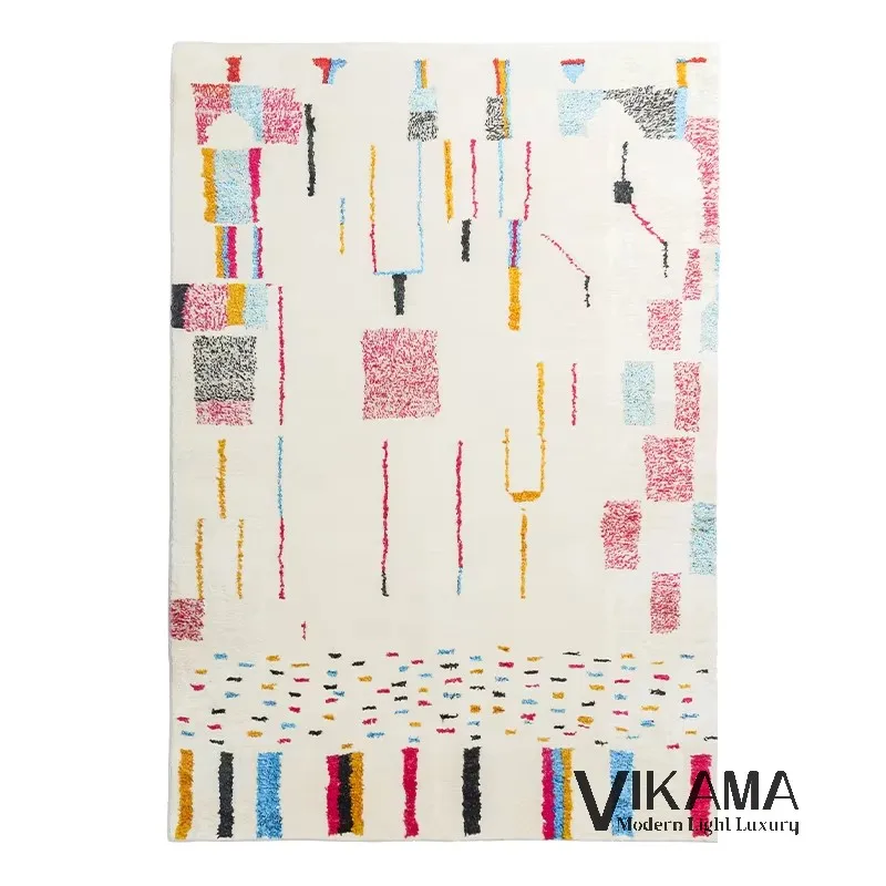 VIKAMA Ethnic Style Light Luxury Rug Moroccan Living Room Bedroom Decoration Soft Plush Home Cloakroom Games Room Floor Mat