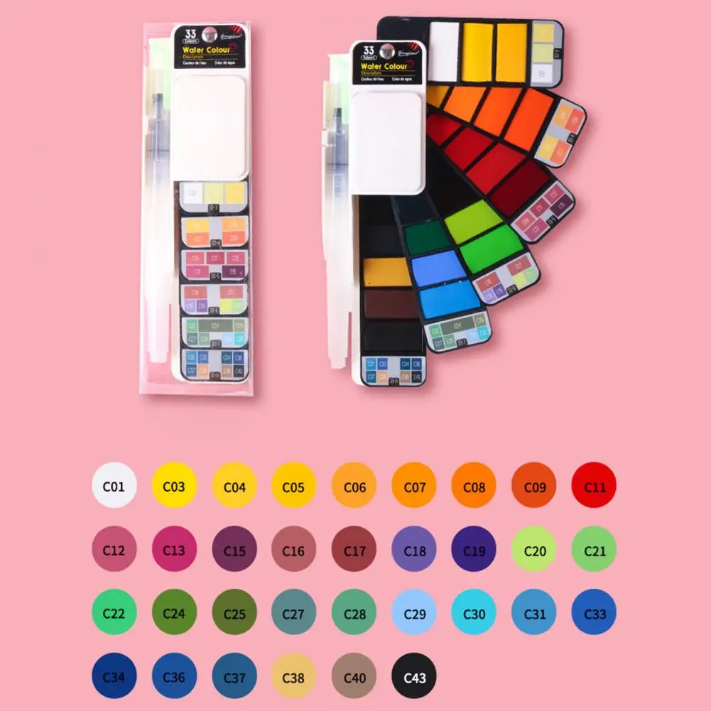 Kit de pintura de acuarela de colores ricos, juego de pintura de acuarela portátil con paleta de pigmento intenso, Kit de viaje ligero para artistas