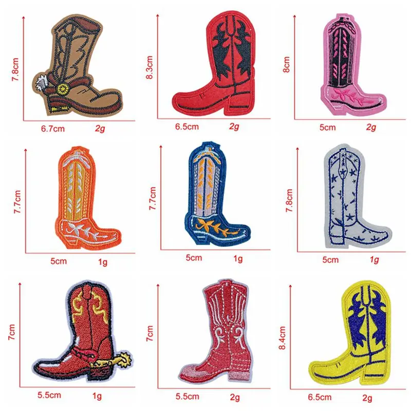 10PCS Wholesale Cowboy Western Boots Embroidey Patch Sew Embroiderd Patch Iron On Patches For Clothing Jacket Jeans Decorate DIY