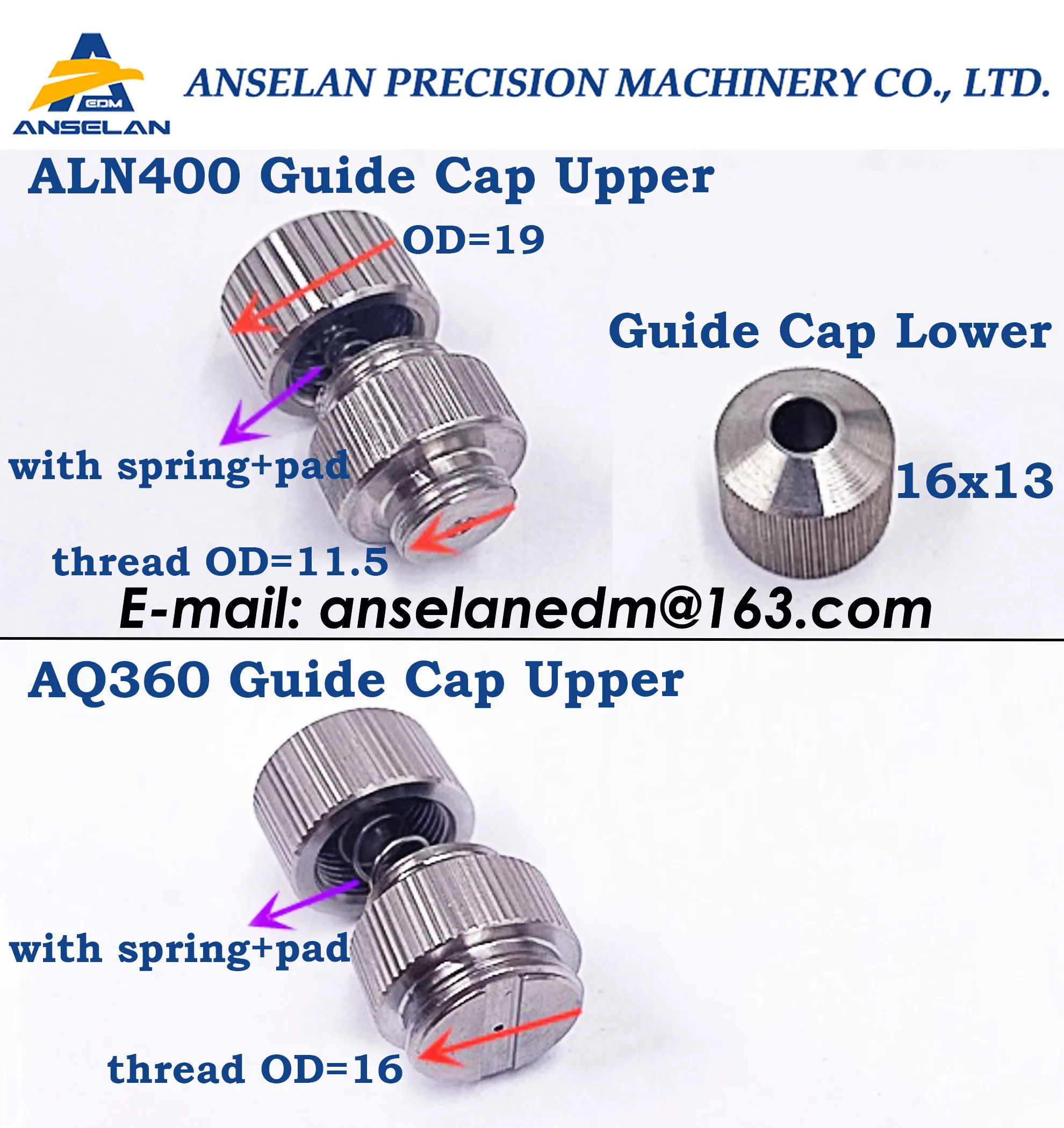 Sodic k ALN400,ALN600 Guide Cap Upper, AQ360,AQ400 Guide Cap Upper, Guide Cap Lower for S odick wire edm machine