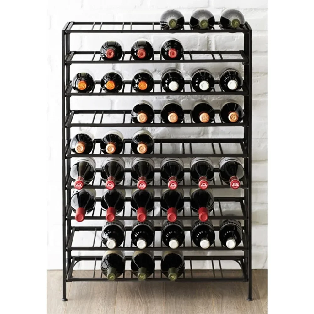 

Black Metal Wine Rack Freestanding Floor Stand, 9 Tier Beverage Bottle Storage Shelf - Holds up to 54 Bottles