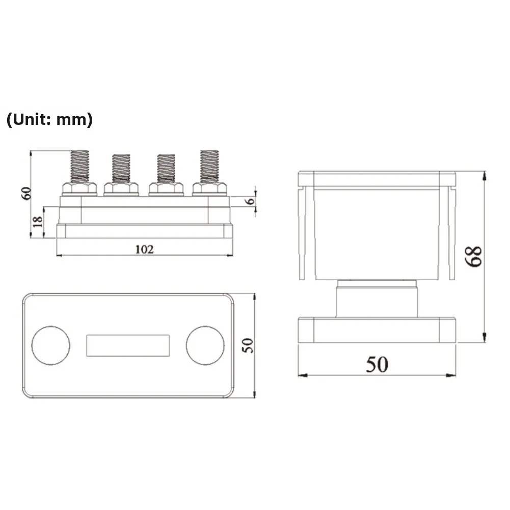 

Распределительный блок для аккумуляторных клемм 102*50*68 мм, 600 А, для экстремальных условий, совместим с системами 12-48 В постоянного тока