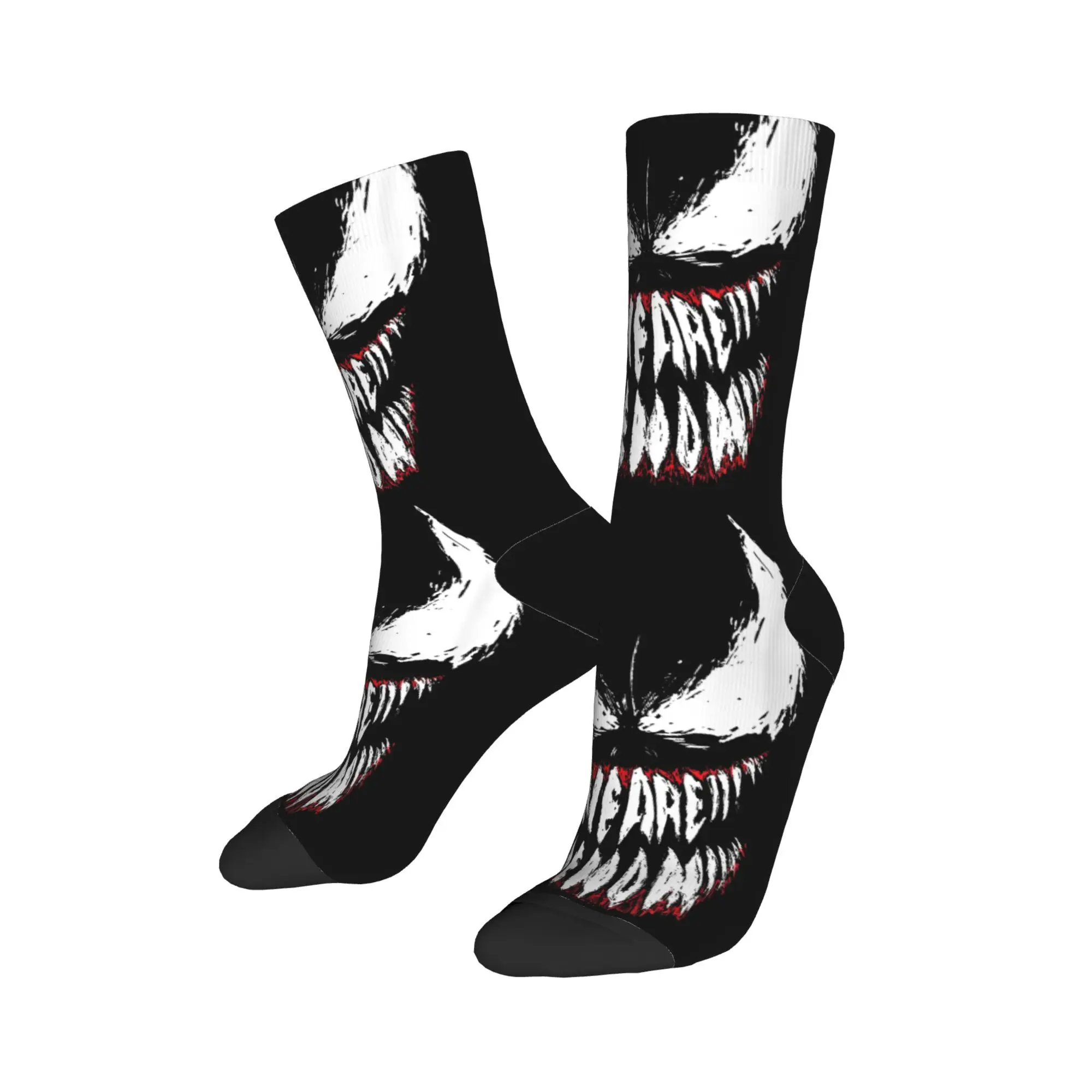 Hip-hop Venom We Are Venom Face Grin Football Socks  Polyester Middle Tube Socks for Women Men Sweat Absorbing