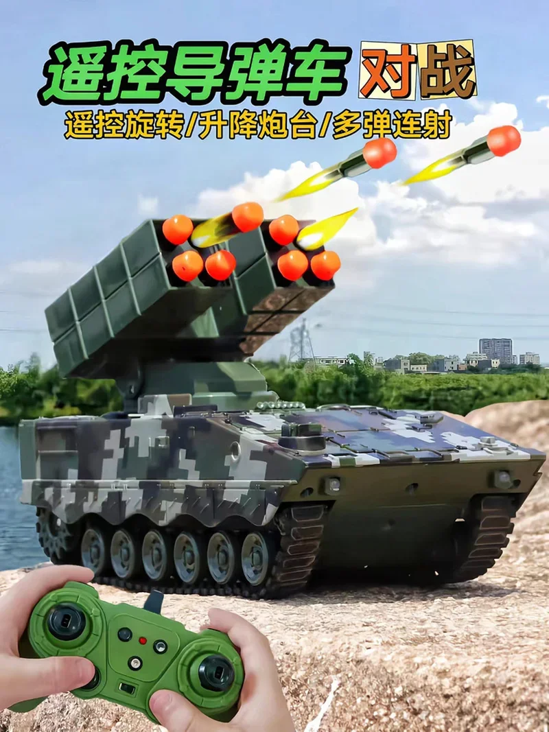 Military War 2.4g Rc Missile Vehicle Battle Remote Control Toy Car With Shoot Bullets Model Tank Electronic Acousto-Optic Toys