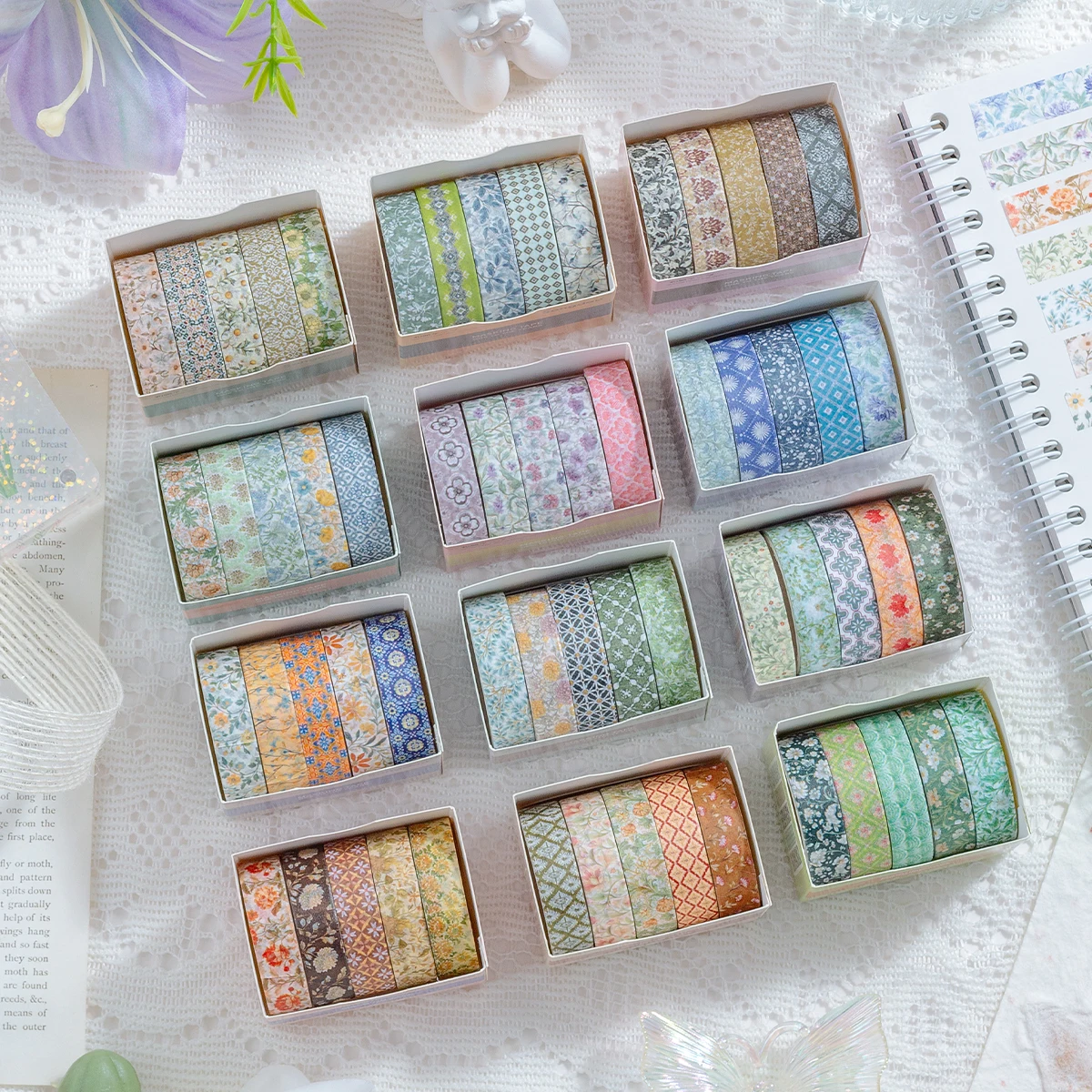 5PCS Vintage Floral Washi Tape Set, Decorative Masking Tape with Assorted Patterns for Scrapbooking, Journaling, Gift Wrapping