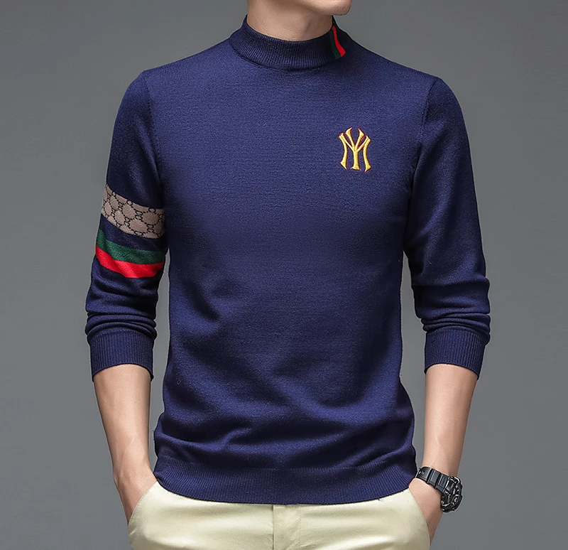 High end luxury designer brand embroidery sweater men's round neck knitted pullover autumn and winter fashion men's clothing