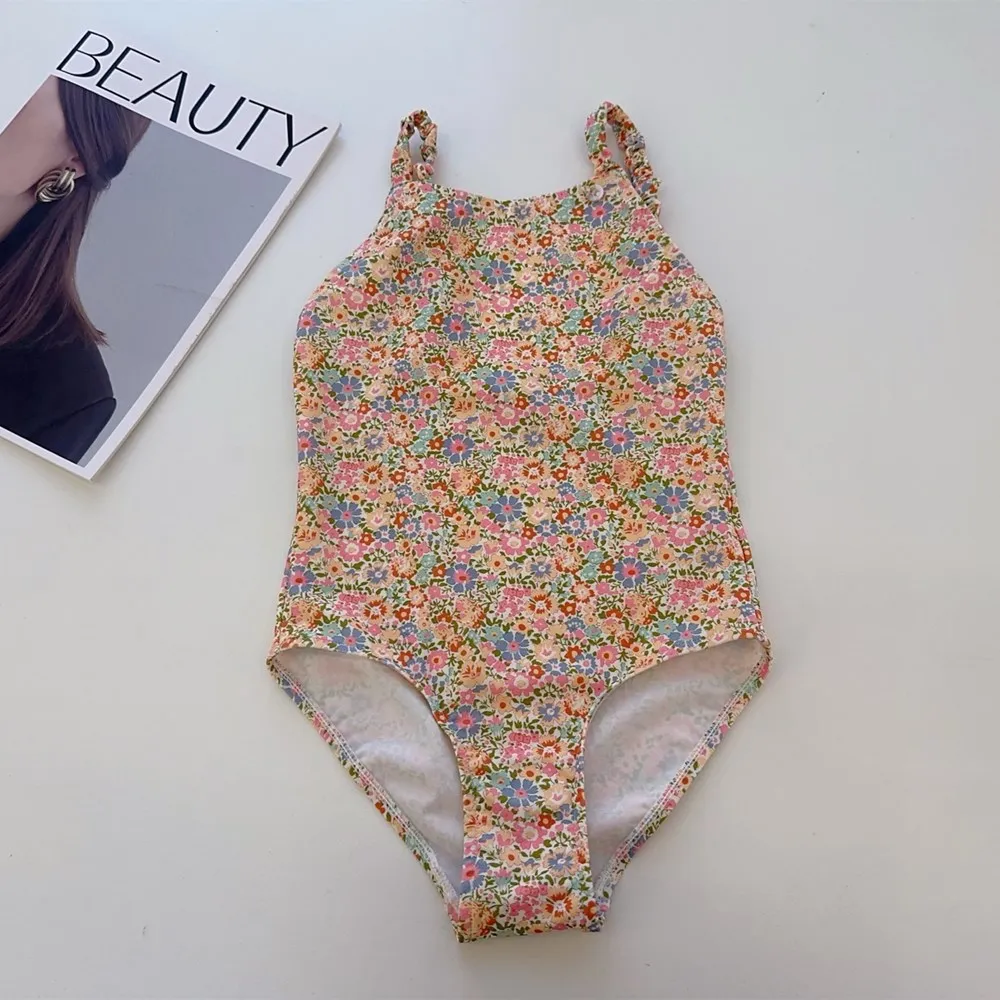0-10T Summer girls' one-piece swimsuit Sleeveless camisole printed swimsuit French sweet floral patterned swimsuit