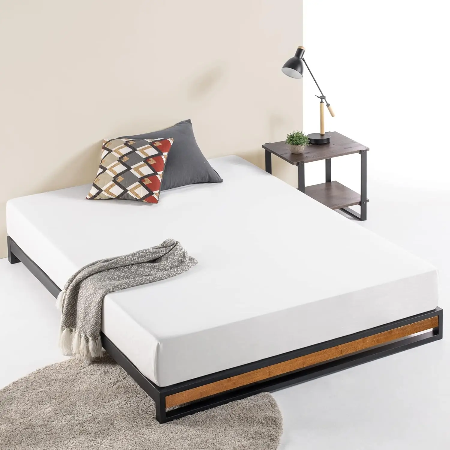 Zinus Good Design Award Winner Suzanne 6 Inch Bamboo And Metal Platforma Bed Frame, No Box Spring Needed, Wood Slat Support,