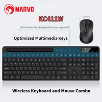 MARVO KC411W 2.4G Wireless Keyboard Mouse Combo Ergonomic Computer Keyboard Holder For Phone Tablet 6 Keys 1600DPI Silent Mouse