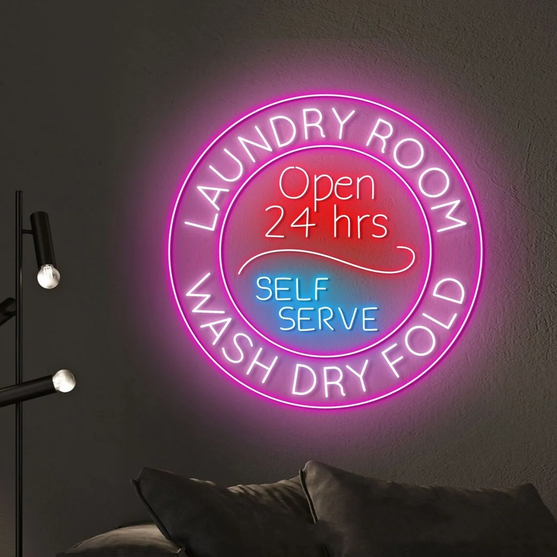 Laundry Room Neon Sign Open 24 Hrs Neon Sign Clothing Neon Wash Dry Store Shop Wall Decor