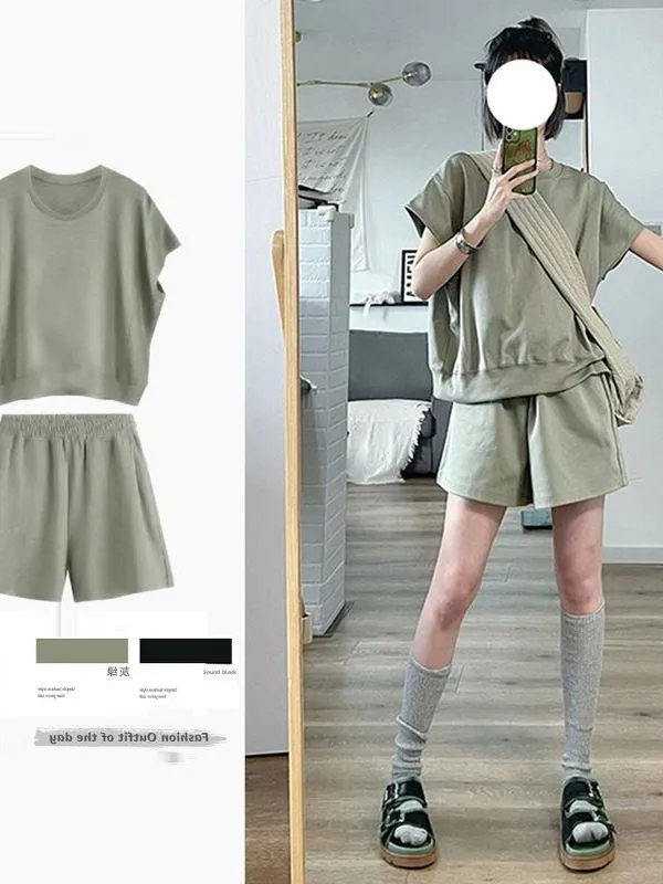 

Summer Fashion Tea System Pear Shape Body Slimming Salt System Dopamine Two Piece Set Women's Shorts Outfit Compact Size