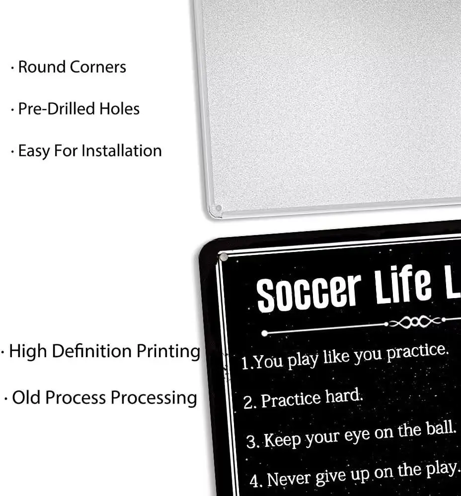 Vintage Soccer Life Lessons Metal Tin Sign Soccer Sport Inspirational Quotes Tin Signs Soccer Art Poster Home Decor for Boys Roo