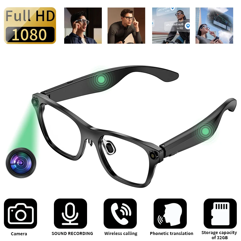 

LIGE Fashion 1080P Video Shooting Smart Glasses 32GB Memory WiFi Transmission 2000W Pixels Photos Smart AI Translation Glasses