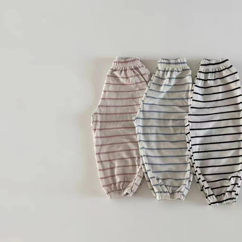 2024 Summer New Baby Loose Striped Trousers Thin Cotton Children Casual Pants Boys Girls Harem Pants Infant Clothes