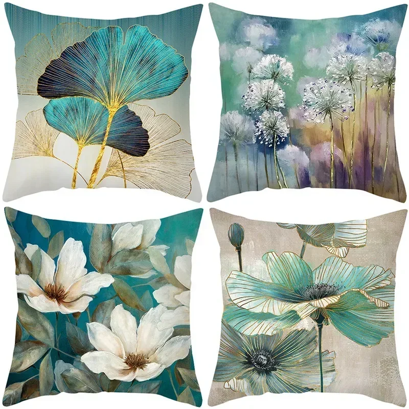 Ginkgo leaf flower printed polyester cushion cover for home living room sofa decoration throw pillow pillowcase 45x45cm