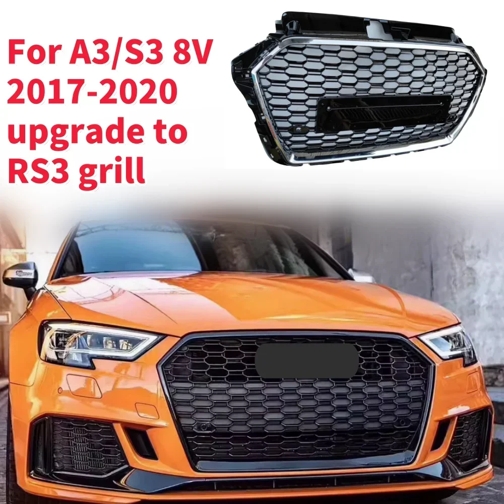 Racing Grills Front Hood Grille Car Front Bumper Grill Center Grille for RS3 Grill for A3/S3 8V 2017-2020