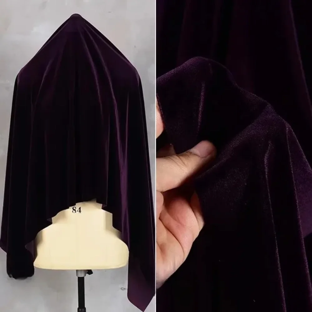 

Dark Purple Velvet Fabric Four Sided Elastic Tight Single Side High Set Dress Cloth Apparel Sewing By Meters Diy Material