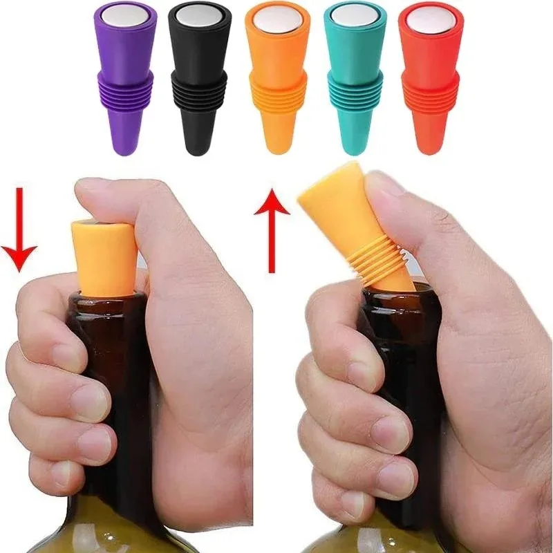 Silicone Wine and Beverage Bottle Cap Set Leak Proof Champagne Bottles Sealer Stoppers Wine Cork Saver Stopper Reusable