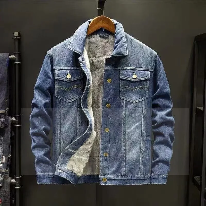 

Thickened Fleece-Lined Denim Jacket Men's Denim Jacket Winter Warm Outerwear Work Clothes Trendy Korean Style Coat Bigsize 4Xl