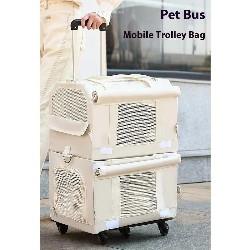 2026 Portable Large Capacity Double-Layer Pet Trolley Case  with Wheels Cat Dog Backpack Sling Carrier Luggage for Cats and Dogs