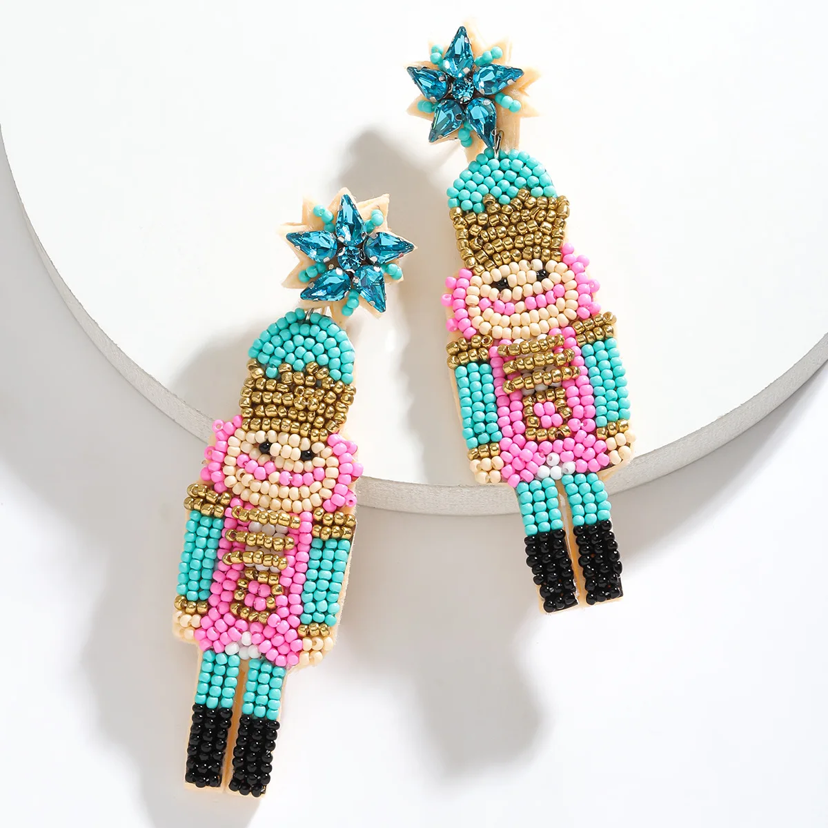 Rice bead earrings Originality Fabric art Bohemia Design Private Chroma Hand knitting Alloy Female Fashion Beaded earrings