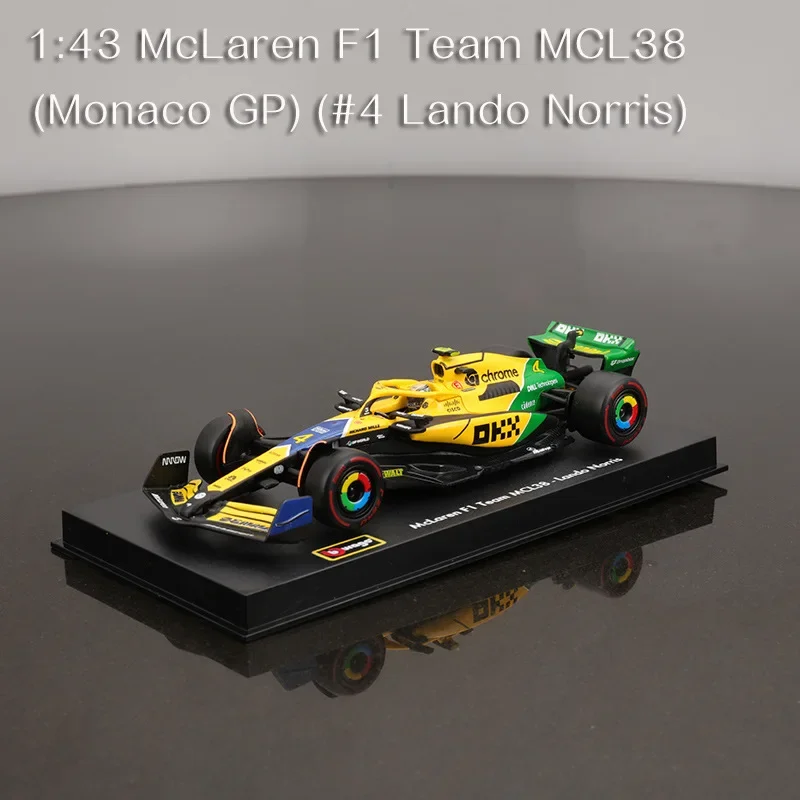 Bburago 1:43 McLaren 2024 MCL38 Monaco GP F1 Formula Racing Car Static Simulation Diecast Alloy Model Car Acrylic Box