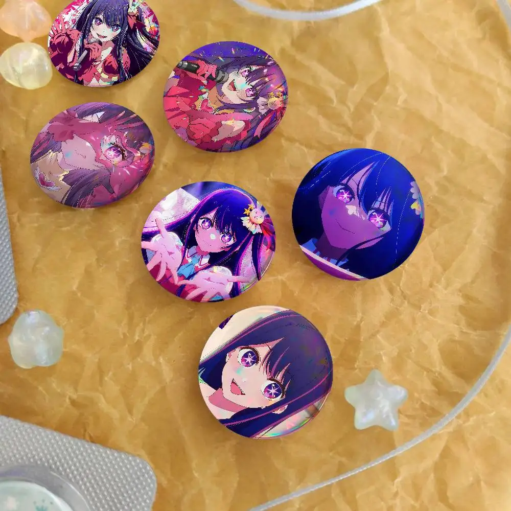 Cute Anime Ai Hoshino For Badge Laser Holographic Custom Badge Image Metal Lapel Pin Brooch For Clothing Backpack Decorative