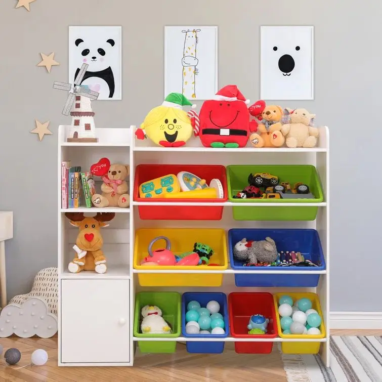 Wooden Kids Toy Display Storage Shelf Children Montessori Kindergarten BookShelf With 6 Storage Bins