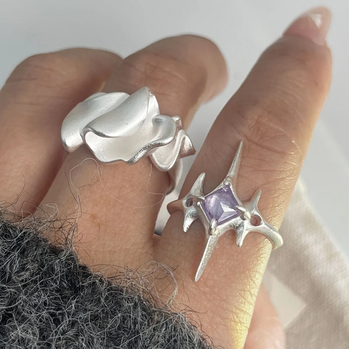 925 Sterling Silver Rings For Women Geometric Fine Jewelry Finger Adjustable Simple Flash Shape Ring For Party Birthday Gift
