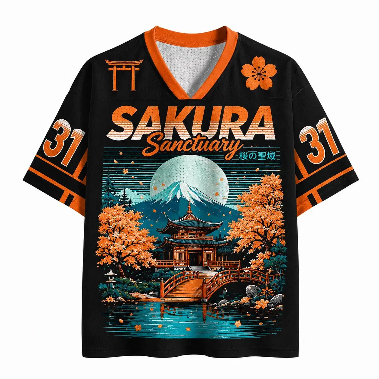 2026 Summer Fashion Fun Red Moon Mount Fuji Priest House 3D Printing Outdoor Leisure Fitness Style V-neck T-shirt Large