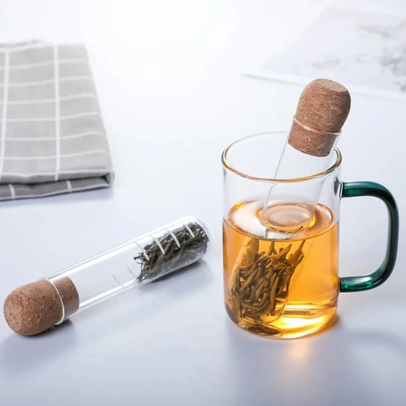 Tubo Infusor de té de vidrio creativo, colador de té de diseño de vidrio para taza, filtro de lujo para té Puer, herramientas de té de hierbas con tapón de corcho