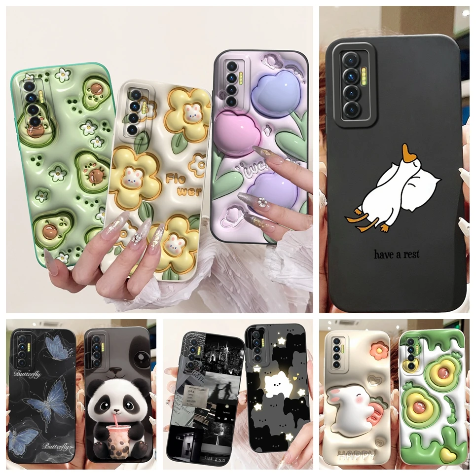 For Tecno Camon 17P / Camon 17 Pro Phone Case Luxury Fashion Panda Cat Rabbit Bumper Matte Silicone Soft Funda On Camon17 Coque