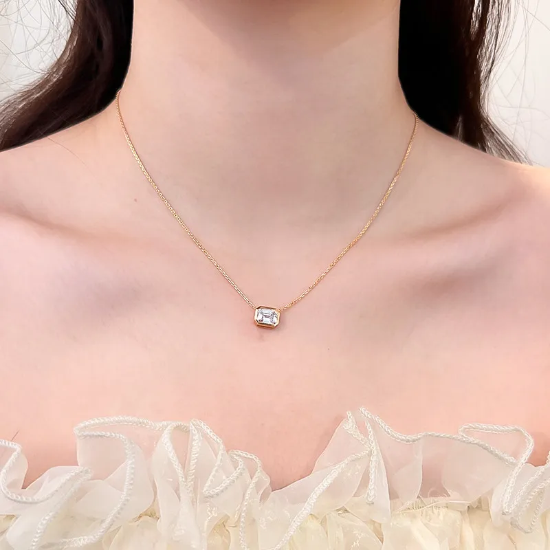 GXTRS 1CT Emerald Cut Moissanite S925 Silver Jewelry Sets For Women Fashion Necklace Earring Lab Diamond Fine Jewelry Certified - view 4