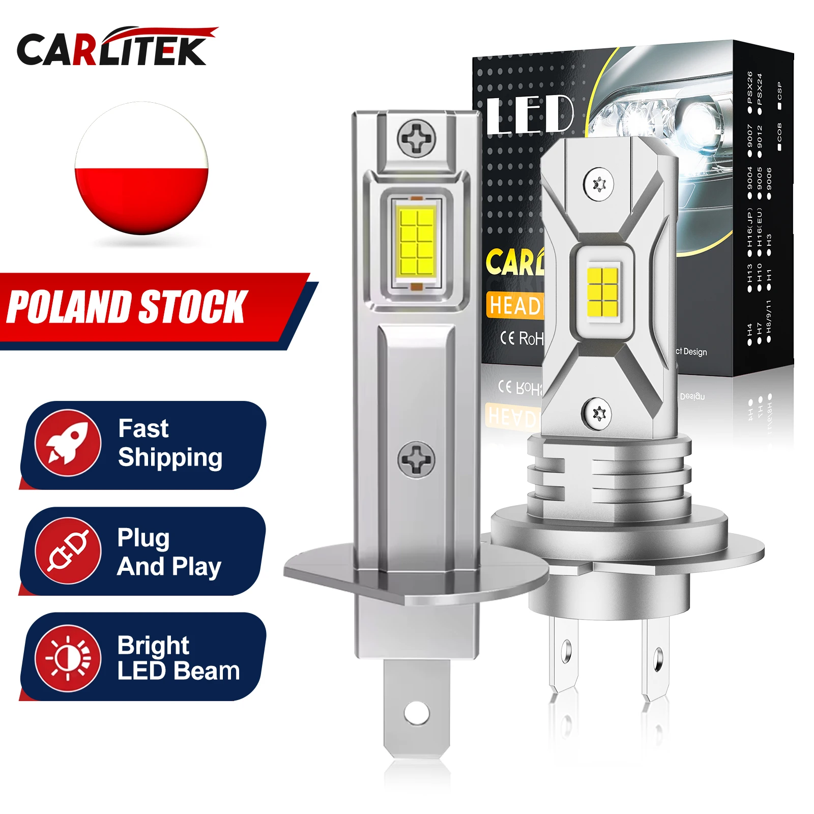 2x H7 H1 LED Lights CSP do reflektorów samochodowych, mini bezprzewodowa lampa samochodowa, super jasne światła punktowe o 800% jaśniejsze, samochodowy reflektor LED 12V Plug&Play